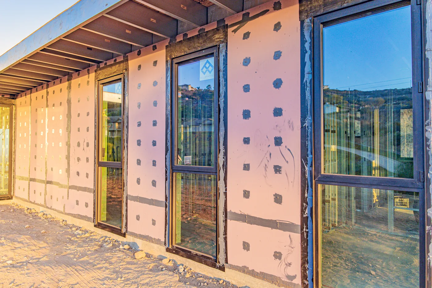 Close-up of All Weather aluminum window and door framing installed on the Escondido Residence