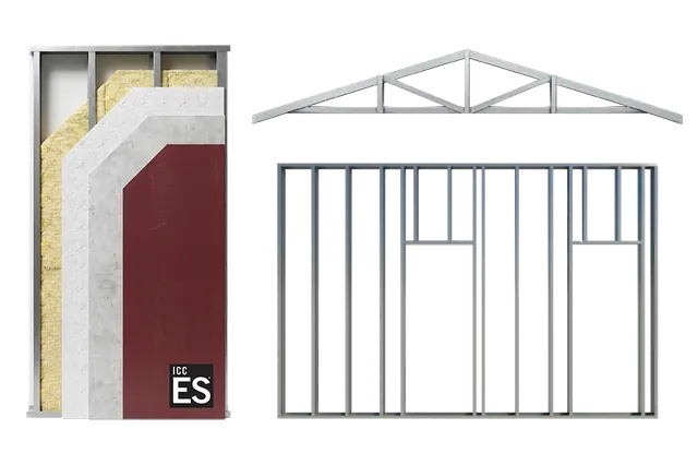 4C SAFE component assembly, steel roof truss and wall framing