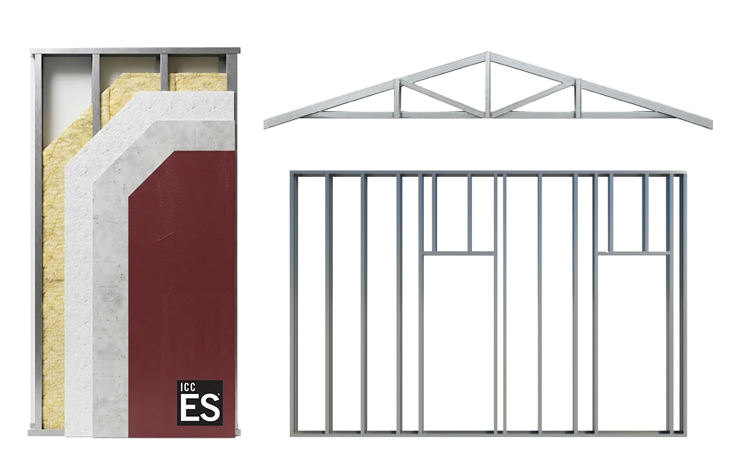 4C SAFE component assembly, steel roof truss and wall framing